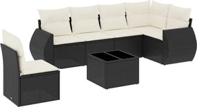 vidaXL 7 részes fekete polyrattan kerti ülőgarnitúra párnával