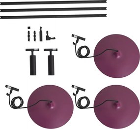 Modern fekete sínrendszer 2 spotlámpával és 3 lila függőlámpával, 1 fázisú - Slimline Uzzy Panzi