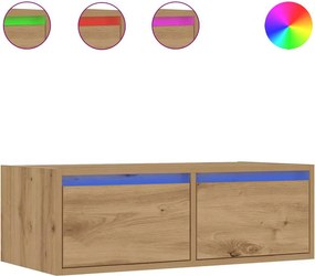 vidaXL kézműves tölgy színű TV-szekrény LED-lámpákkal 75x35,5x25 cm
