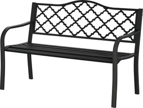 Outsunny 2-Személyes Kerti Pad, Fém Park Pad 240 kg-ig, Terasz Pad Bartámlás és Karfás Kerti Bútoröntött Vas Fekete 128 x 58,5 x 89 cm | Aosom