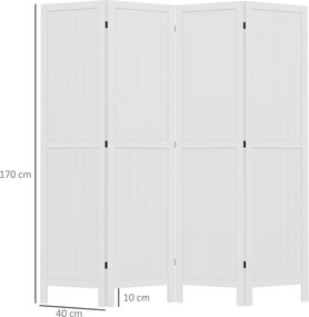 HOMCOM fából készült szobai elválasztó, 4 paneles, összecsukható, 160 x 170 cm, fehér | Aosom