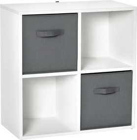 HOMCOM 4- rekeszes könyvespolc moduláris könyvespolc 2 levehető nem szőtt anyagú fiókkal irodához, tanulószobához, hálószobához 61,5x30x61,5 cm Fehér