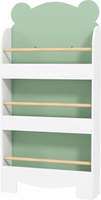 AIYAPLAY Gyermek Könyvespolc 3 Polccal, Térkihasználó Medve Alakú Polc Elülső Barrierekkel, Gyerekek Szobájába és Nappaliba, 55x15x110 cm, Zöld | Aoso