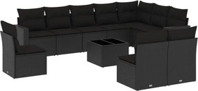 vidaXL 11 részes fekete polyrattan kerti ülőgarnitúra párnákkal