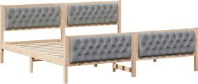 vidaXL Ágykeret fejtámlával Világosszürke 200 x 200 cm Tömör fenyőfa