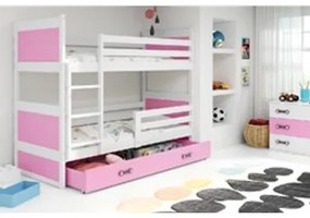 Gyerek emeletes ágy kihúzható ággyal RICO 190x80 cm Rózsaszín Fehér