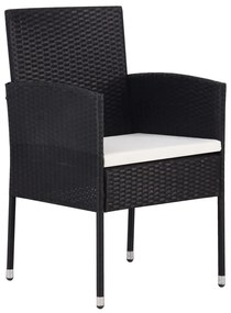 4 db fekete polyrattan kerti szék krémfehér párnákkal