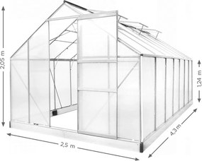 Polikarbonát üvegház 250 x 430 x 124/205 cm