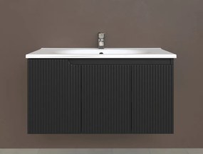 Piramida EURIDIKA fali fürdőszobabútor - műmárvány mosdóval -2 ajtós - PINO FEKETE - 100 x 48 x 53 cm