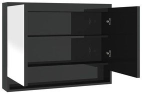 fényes fekete MDF tükrös fürdőszobaszekrény 80 x 15 x 60 cm