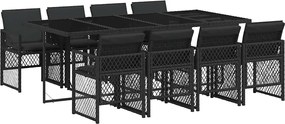 vidaXL 9 részes fekete polyrattan kerti étkezőgarnitúra párnákkal