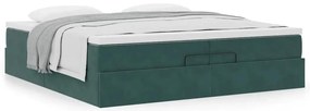 Ottomán ágykeret matracokkal Sötétzöld 200x200cm bársony