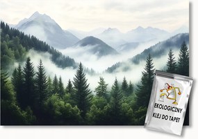 Fotótapéta Flizelina Kilátás Hegyek Csúcsok Erdő Fák Köd 368x254 ragasztó