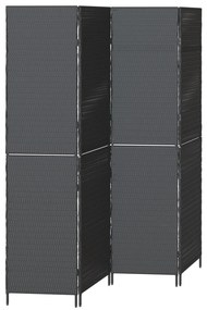 Szobai elválasztó 4 paneles hajtható fekete 195x180 cm poli rattan