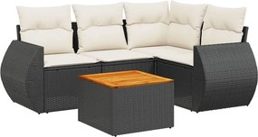 vidaXL 5 részes fekete polyrattan kerti kanapészett párnákkal