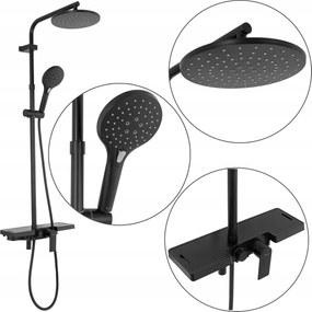Zuhanyszett Fekete Esőztető Polc Kifolyócsővel Rea Santos Falra szerelhető