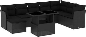 vidaXL 9 részes fekete polyrattan kerti ülőgarnitúra párnákkal