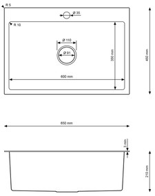 Erga HD, 1 kamrás acél mosogató 650x450x210 mm, acél, ERG-MLS-HD6545