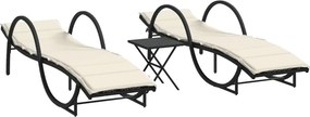 vidaXL 2 db fekete polyrattan napozóágy asztallal