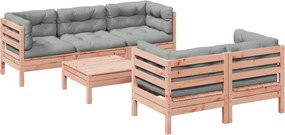 vidaXL 6 részes tömör duglászfenyő kerti társalgószett párnával