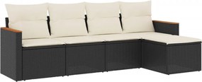 vidaXL 5 részes fekete polyrattan kerti kanapészett párnákkal