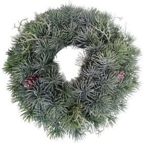 Karácsonyi műfenyő koszorú fűvel, átmérő 30 cm