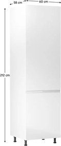Hűtő beépítő szekrény, fehér/fehér extra magasfényű, jobbos, AURORA D60ZL