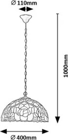 Brilagi - Tiffany-stílusú vitrázs csillár láncon GARLAN 2xE27/60W/230V
