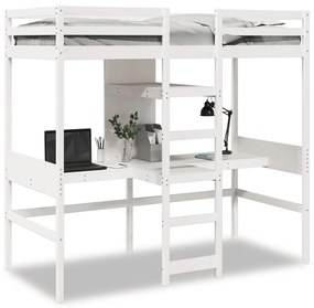 fehér fenyő galériaágy-keret asztallal és polcokkal 90 x 200 cm