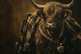 Canvas Vászonkép Skót Tehén Highland Skócia Takaró Kockás 60x40