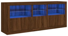barna tölgy színű tálalószekrény LED-ekkel 162 x 37 x 67 cm