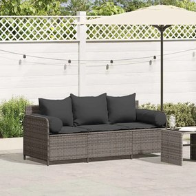 3 személyes szürke polyrattan kerti kanapé párnával