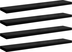 vidaXL 4 db magasfényű fekete MDF lebegő fali polc 120 x 23,5 x 3,8 cm