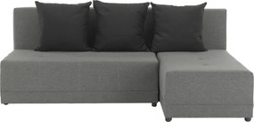 Sarokülőgarnitúra, J allású, ágyfunkcióval, szövet szürke/ párnák fekete, MEXX