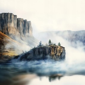 Vászonkép Canvas Tájkép Hegyek Sziklák Fjord Tó Köd 80x80