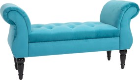 HOMCOM Vintage Stílusú Ágyvégi Pad, Fa Váz és Kárpitozott Chesterfield Ülés, Kék 117 x 40 x 58cm | Aosom