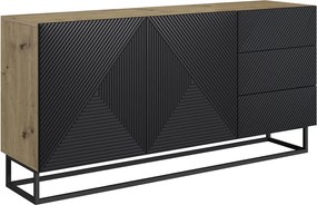 Asha komód 167 cm kétajtós fiókos - artisan / matt fekete / fekete vázas