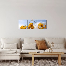 Fényes sárga virágokkal rendelkező mező képe (órával) (90x30 cm)