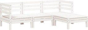 vidaXL 3 személyes fehér tömör fenyőfa kerti kanapé lábtartóval