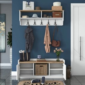 Polo White and Walnut fali akasztó cipőtartóval