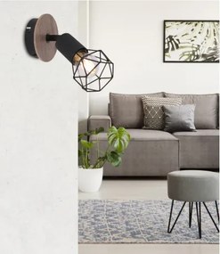 Globo 54802S-1H Spotlámpa fekete fém, barna fa betéttel. SZxM:100x165, AL:170, fényforrás nélkül 1xE14 40W 230V