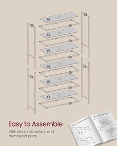 Könyvespolc, 6 szintes üvegpolc fém kerettel, arany színű