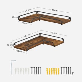 LOFT sarok fali polc, 2 db-os szett, barna/fekete Vasagle