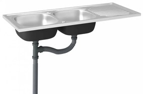 Ezüst rozsdamentes acél kétmedencés mosogató 1200x600x155 mm