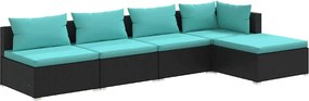 5 részes fekete polyrattan kerti ülőgarnitúra párnákkal
