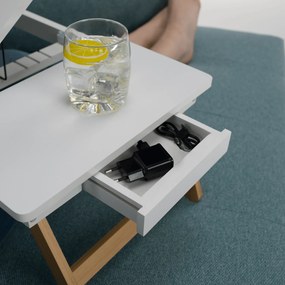 Notebook asztal/táblagép tartó, fehér/természetes bambusz, MELTEN