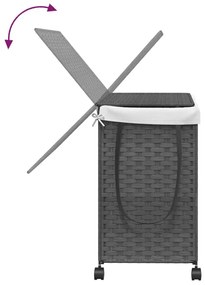 szürke rattan szennyeskosár kerekekkel 60x35x60,5 cm