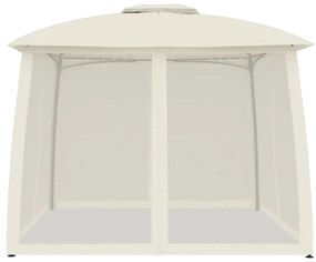 krémszínű acél dupla tetős pavilon hálós falakkal 2,93 x 2,93 m