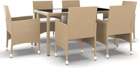 vidaXL 7 részes bézs polyrattan és edzett üveg kerti étkezőgarnitúra