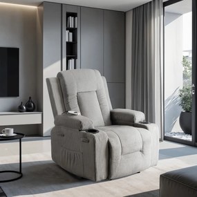 Elektromosan Vezérelhető Masszázsfunkciós Relaxfotel Szürke Kordbársony Kárpittal. BOX2